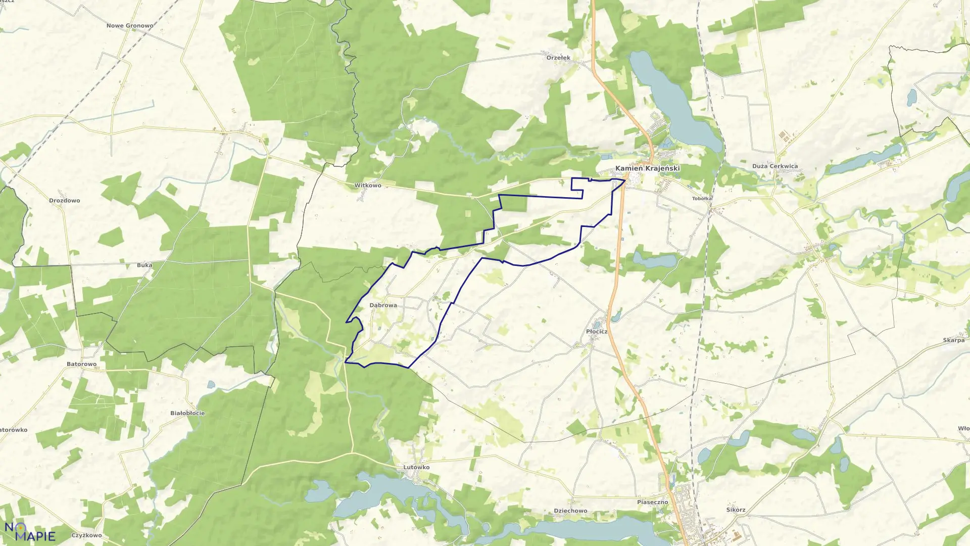 Mapa obrębu Dąbrowa w gminie Kamień Krajeński