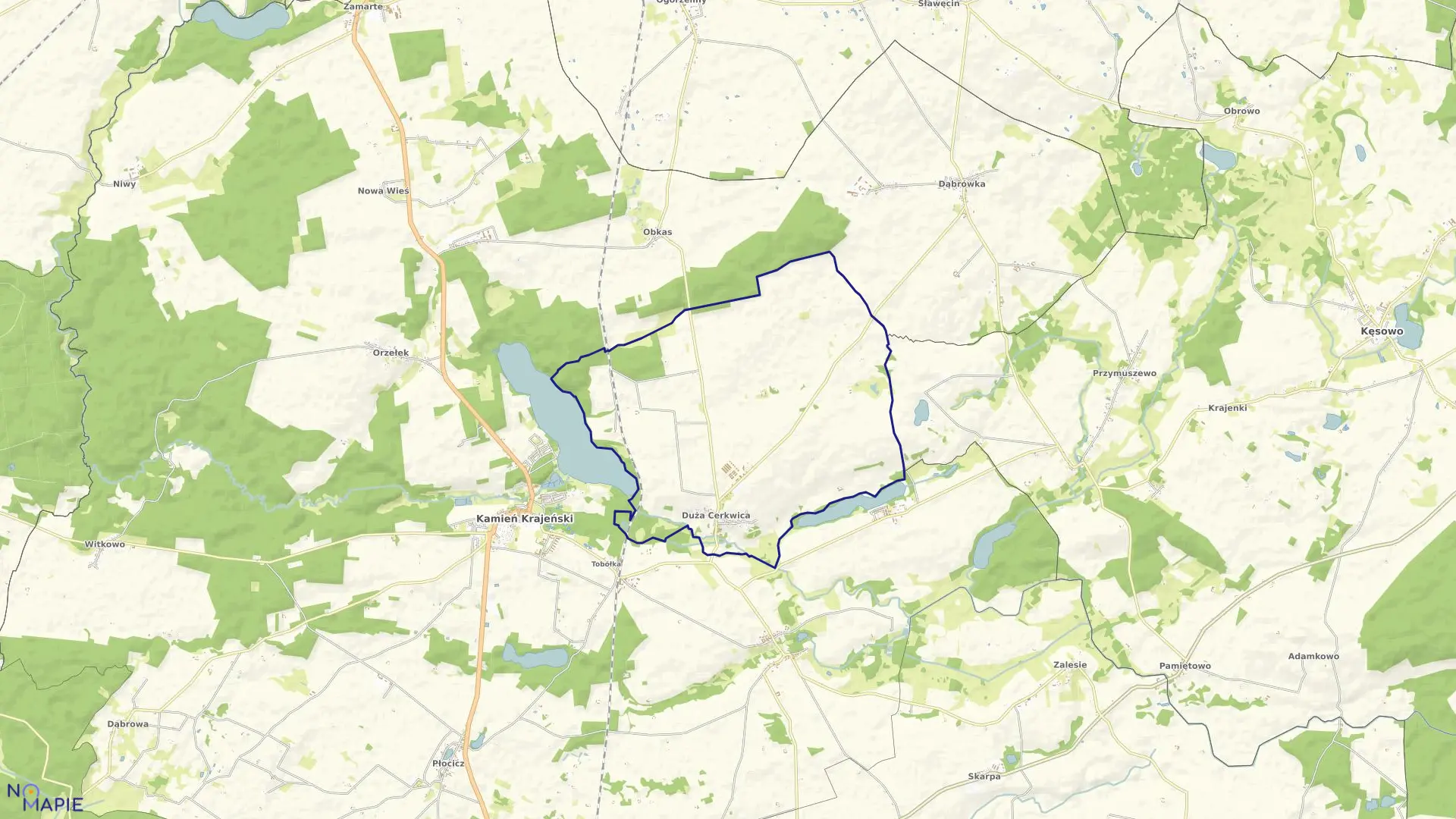 Mapa obrębu Duża Cerkwica w gminie Kamień Krajeński