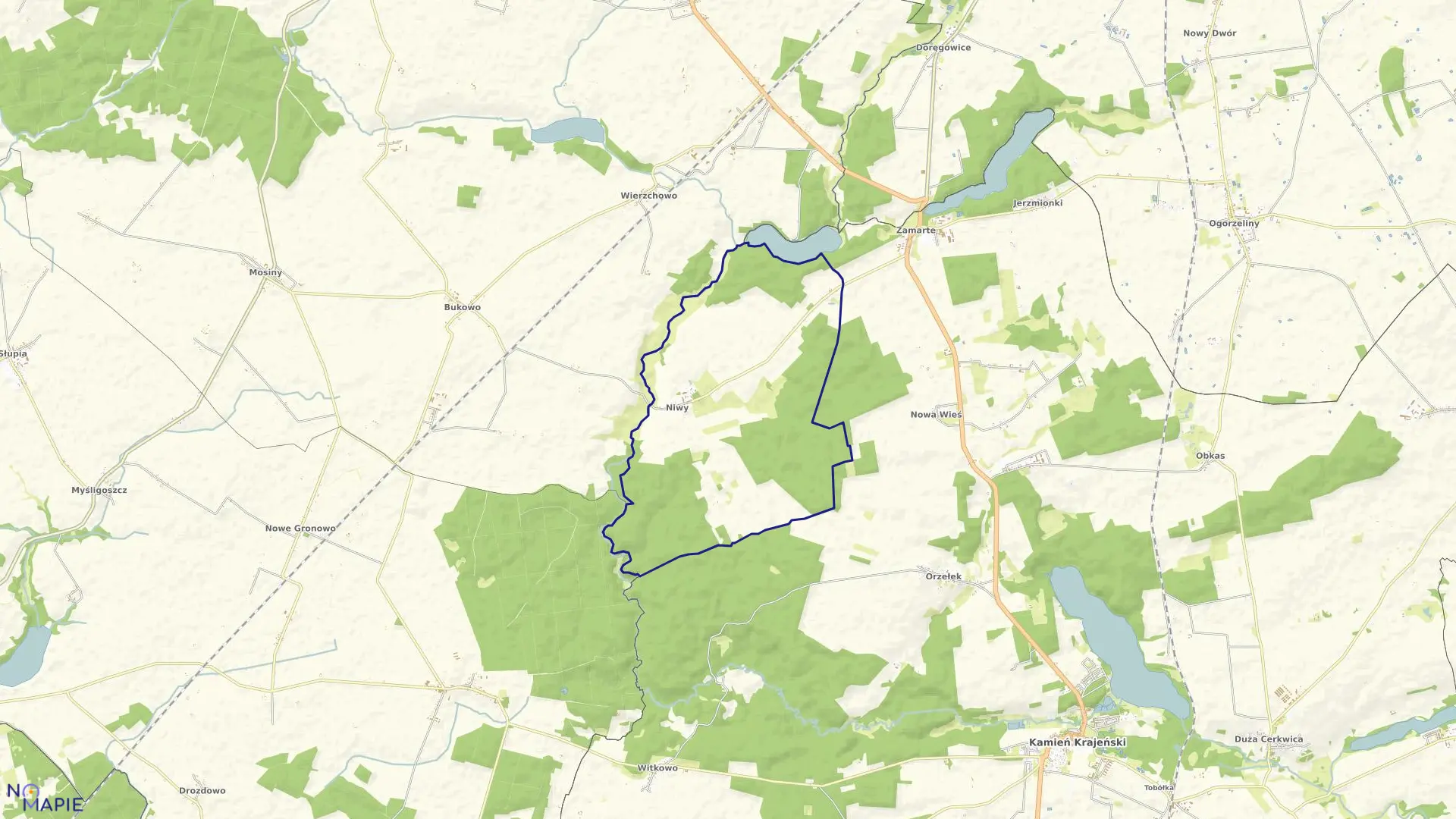 Mapa obrębu Niwy w gminie Kamień Krajeński