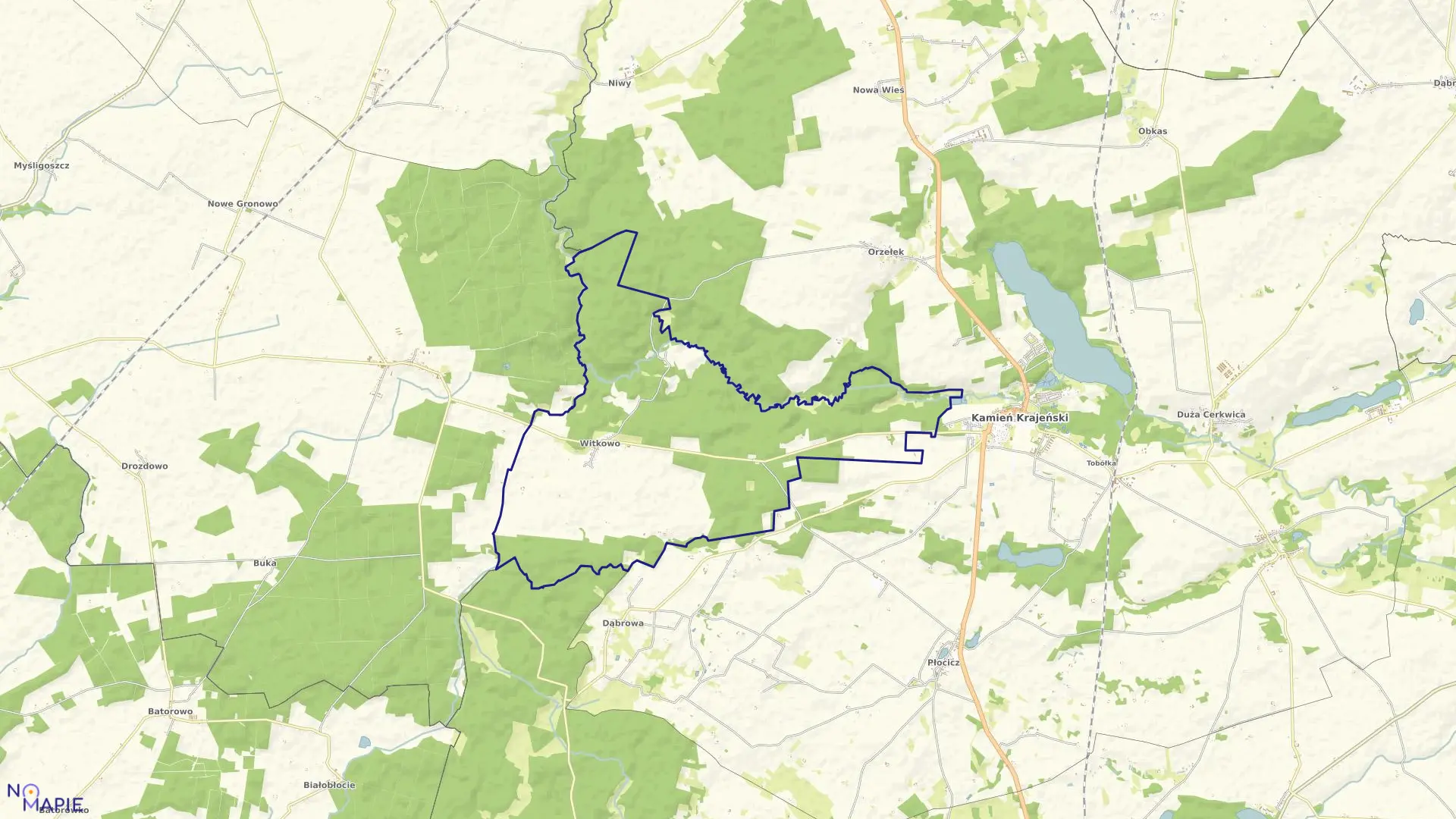 Mapa obrębu Witkowo w gminie Kamień Krajeński